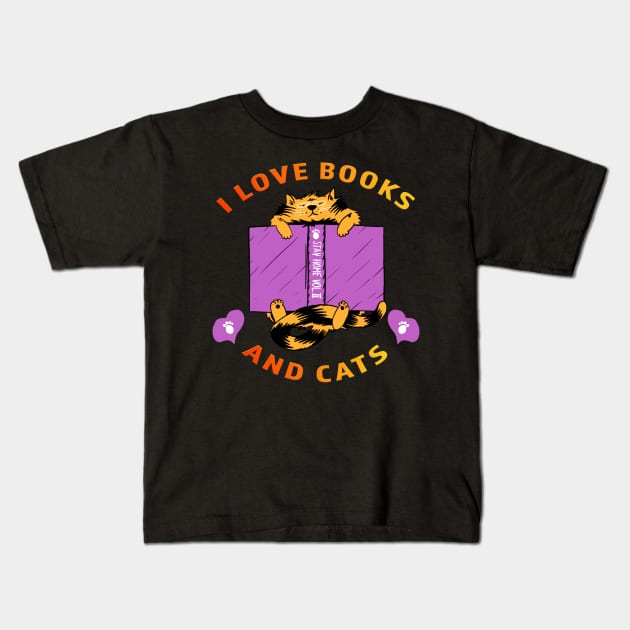 I love Books And Cats Kids T-Shirt by Shawnsonart